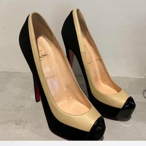 Christian Louboutin Bianca leather Black and Tan Peep Toe Heels